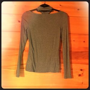 Gray Ribbed Long Sleeve Top